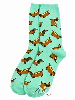 Dachshund in HotDog Bun Crew Socks 🐾 Doxie Wiener